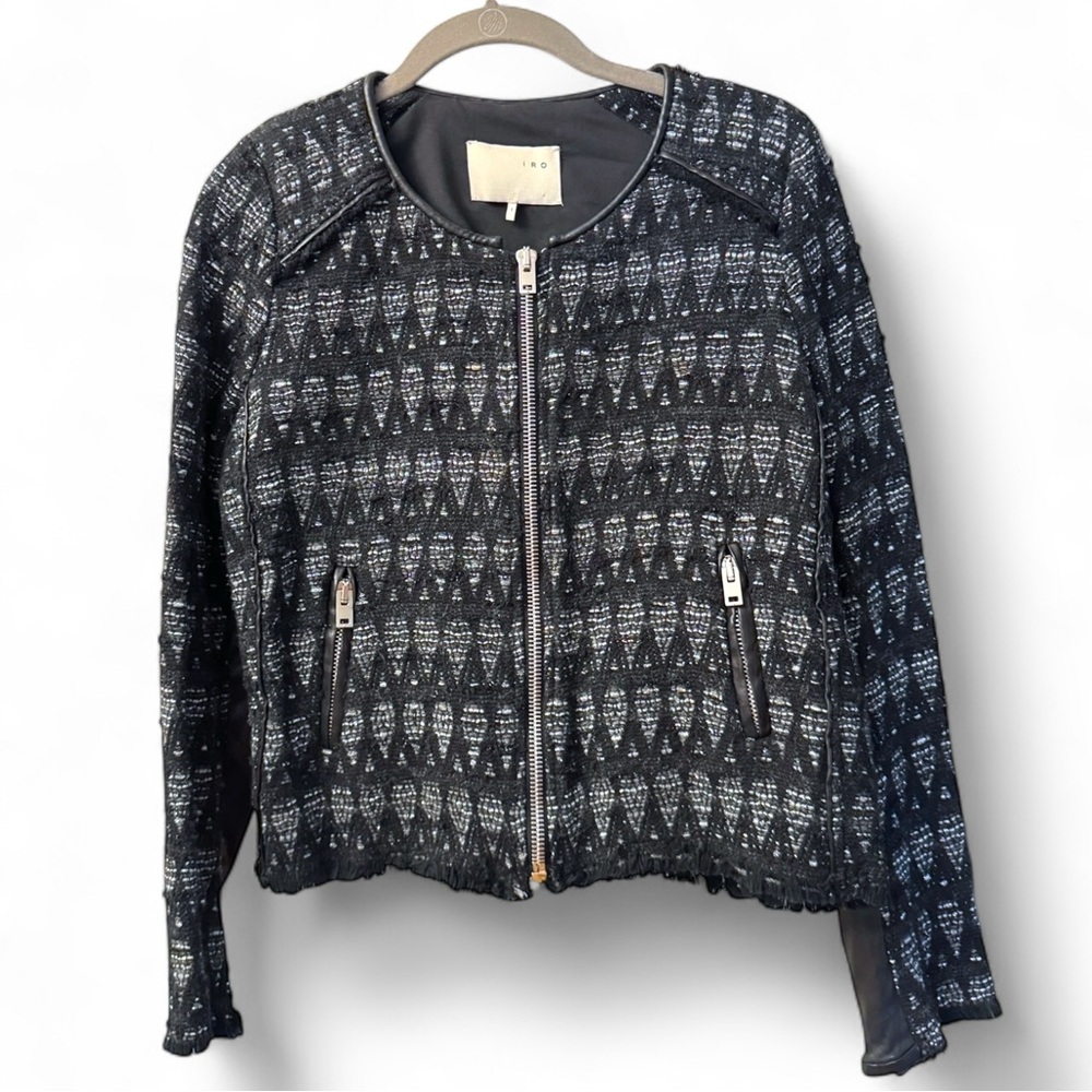 Women’s IRO Uma Diamond Print Boucle Tweed Jacket, Size 1 (US 2/XS) EUC